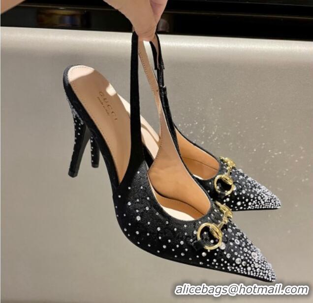 Sophisticated Gucci GG Canvas Slingback Pumps 10.5cm with Strass Black 1119011