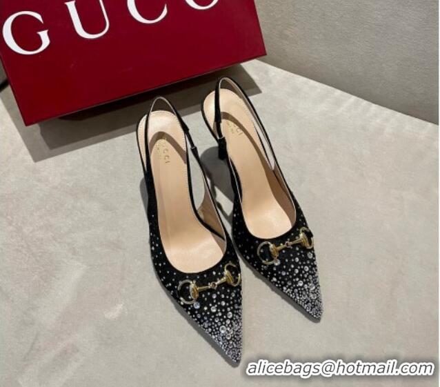 Sophisticated Gucci GG Canvas Slingback Pumps 10.5cm with Strass Black 1119011