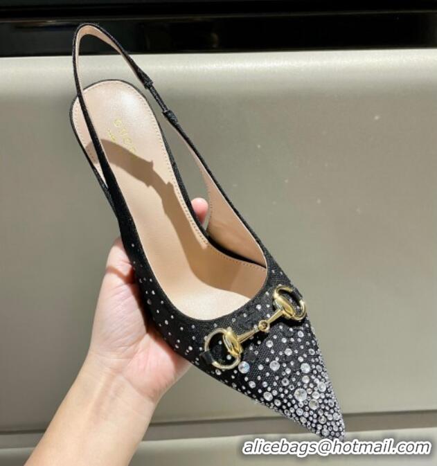 Sophisticated Gucci GG Canvas Slingback Pumps 10.5cm with Strass Black 1119011