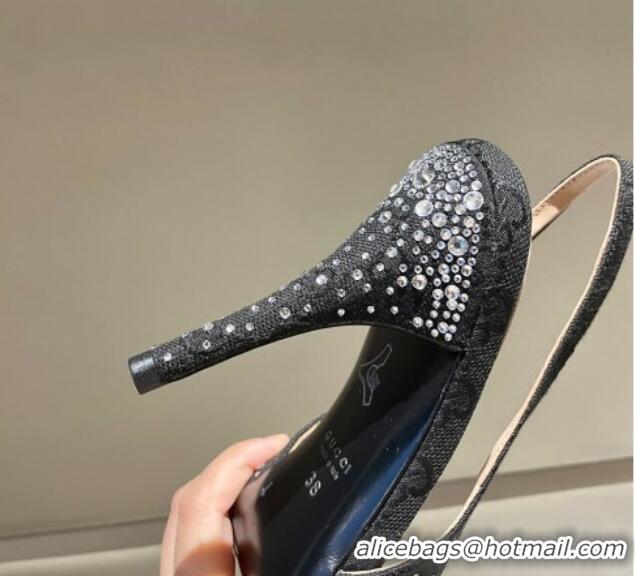 Sophisticated Gucci GG Canvas Slingback Pumps 10.5cm with Strass Black 1119011