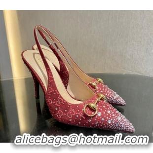 Good Quality Gucci GG Canvas Slingback Pumps 10.5cm with Strass Red 1119012