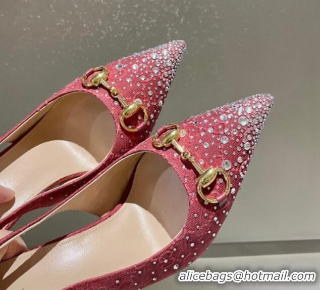 Good Quality Gucci GG Canvas Slingback Pumps 10.5cm with Strass Red 1119012