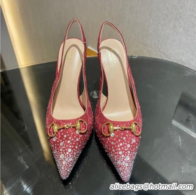 Good Quality Gucci GG Canvas Slingback Pumps 10.5cm with Strass Red 1119012