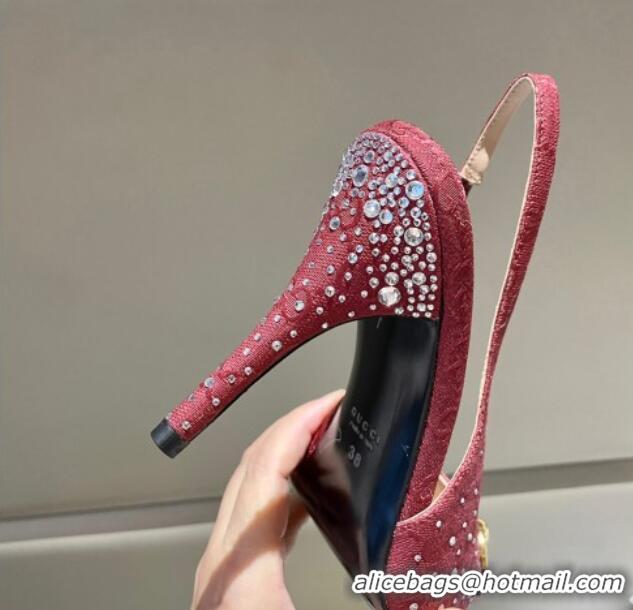 Good Quality Gucci GG Canvas Slingback Pumps 10.5cm with Strass Red 1119012