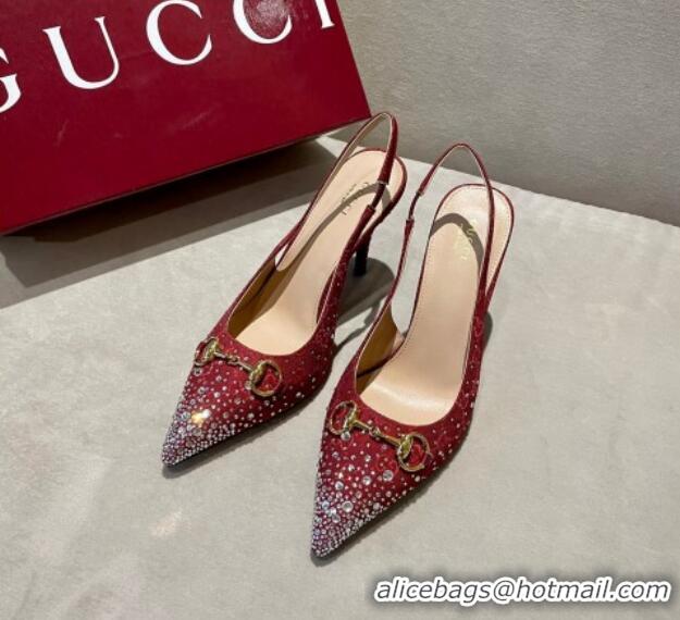 Good Quality Gucci GG Canvas Slingback Pumps 10.5cm with Strass Red 1119012