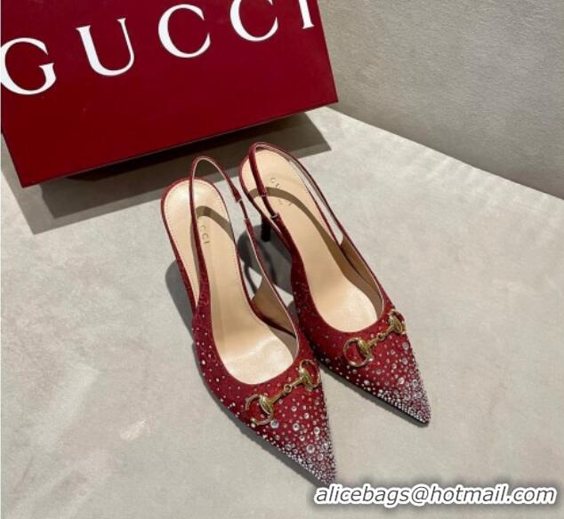 Good Quality Gucci GG Canvas Slingback Pumps 10.5cm with Strass Red 1119012