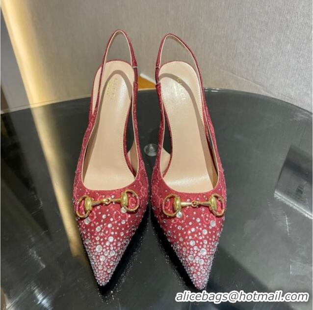 Good Quality Gucci GG Canvas Slingback Pumps 10.5cm with Strass Red 1119012