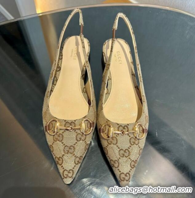 Stylish Gucci GG Canvas Slingback Flat with Horsebit Beige 1119013