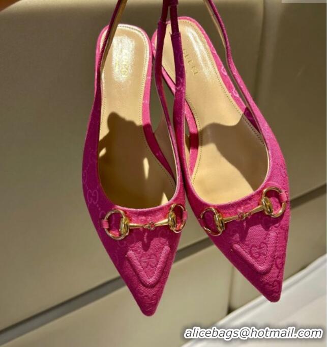 Sumptuous Gucci GG Canvas Slingback Flat with Horsebit Dark Pink 1119015