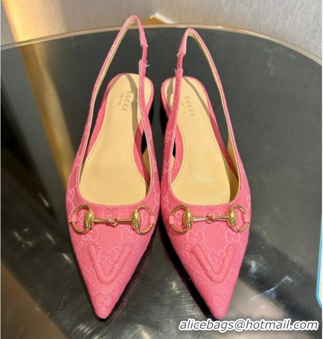 Sumptuous Gucci GG Canvas Slingback Flat with Horsebit Dark Pink 1119015