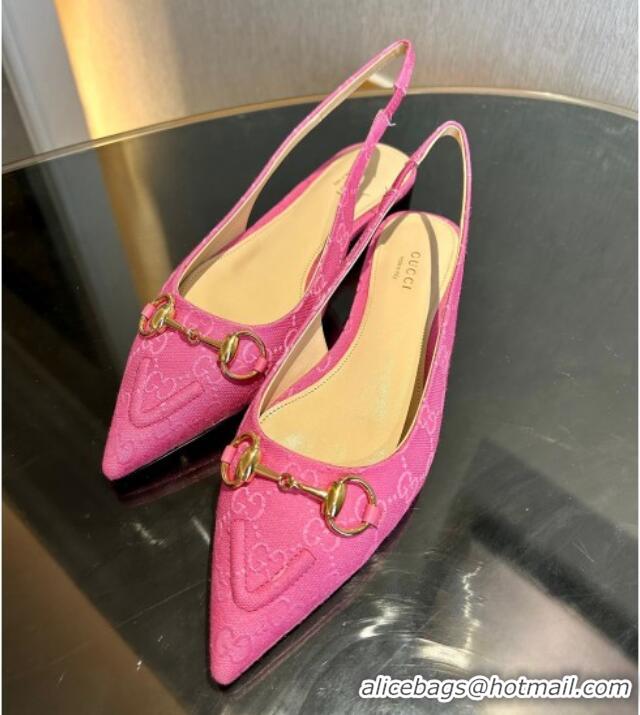 Sumptuous Gucci GG Canvas Slingback Flat with Horsebit Dark Pink 1119015