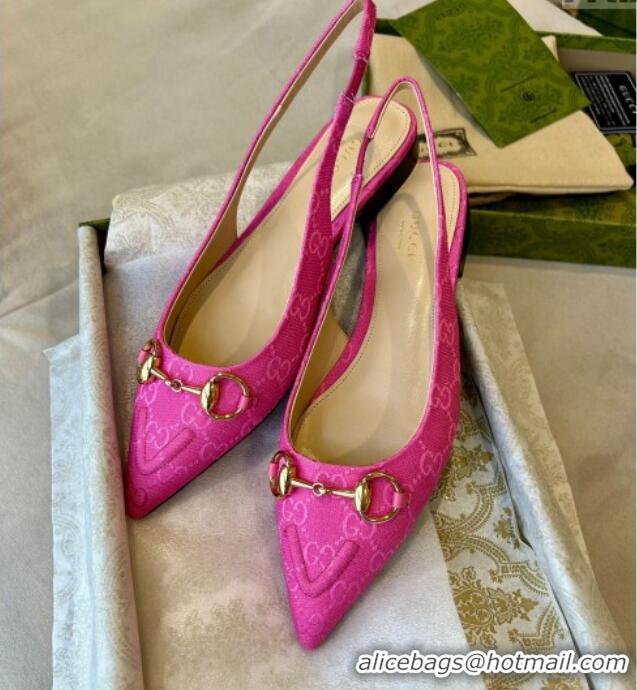 Sumptuous Gucci GG Canvas Slingback Flat with Horsebit Dark Pink 1119015