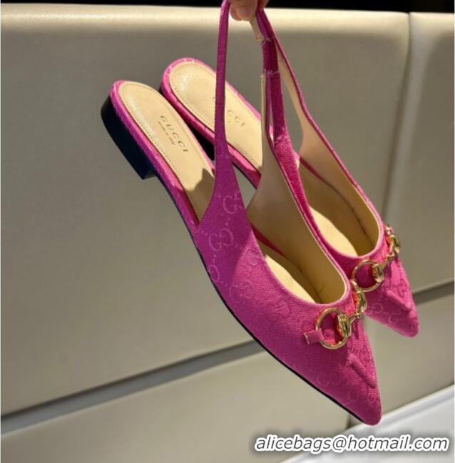 Sumptuous Gucci GG Canvas Slingback Flat with Horsebit Dark Pink 1119015