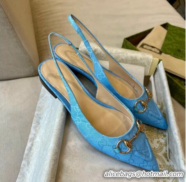 Hot Style Gucci GG Canvas Slingback Flat with Horsebit Light Blue 1119016