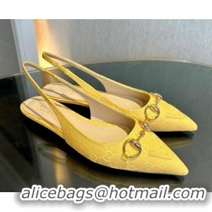 Low Price Gucci GG Canvas Slingback Flat with Horsebit Yellow 1119017