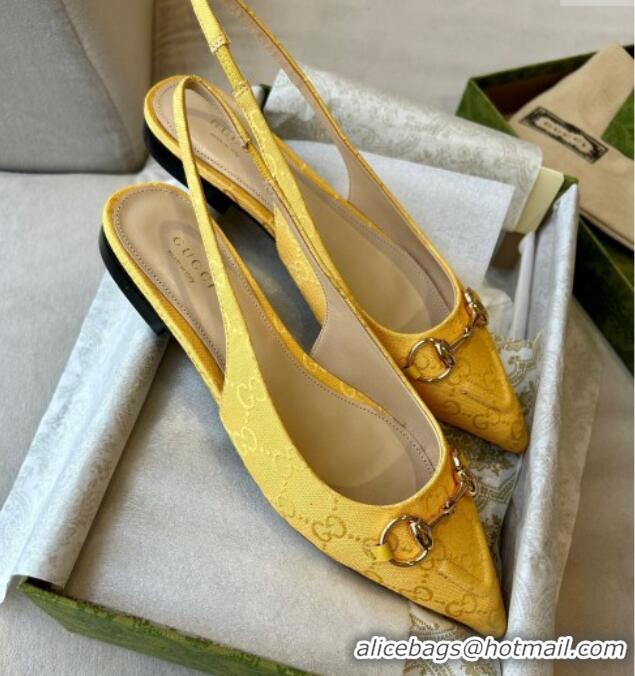 Low Price Gucci GG Canvas Slingback Flat with Horsebit Yellow 1119017