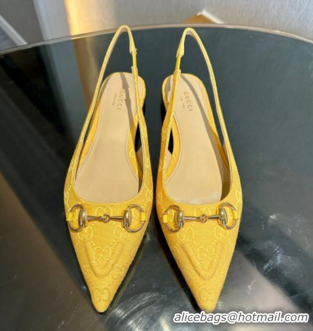 Low Price Gucci GG Canvas Slingback Flat with Horsebit Yellow 1119017