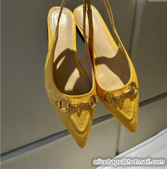 Low Price Gucci GG Canvas Slingback Flat with Horsebit Yellow 1119017