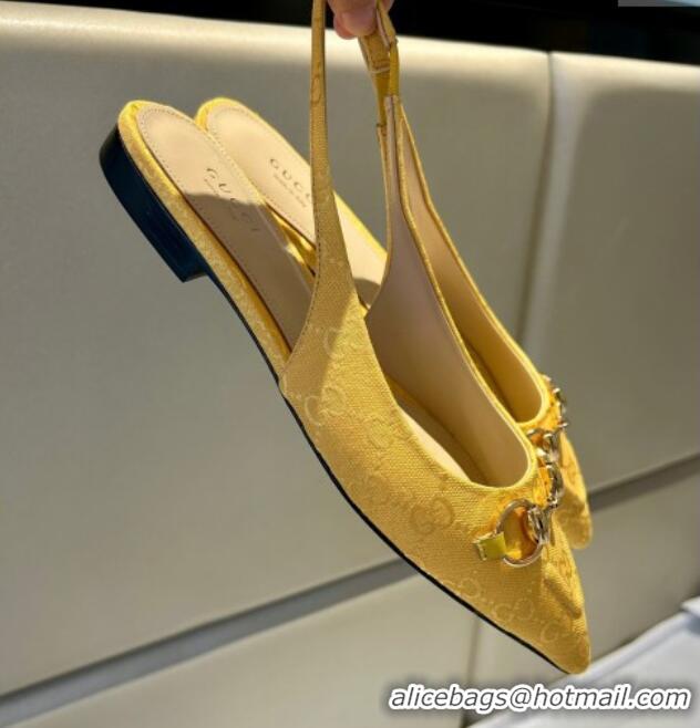 Low Price Gucci GG Canvas Slingback Flat with Horsebit Yellow 1119017