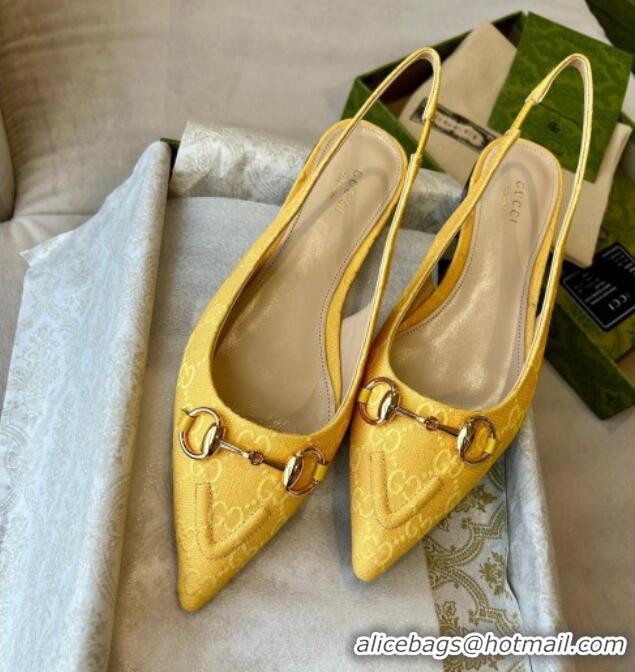 Low Price Gucci GG Canvas Slingback Flat with Horsebit Yellow 1119017