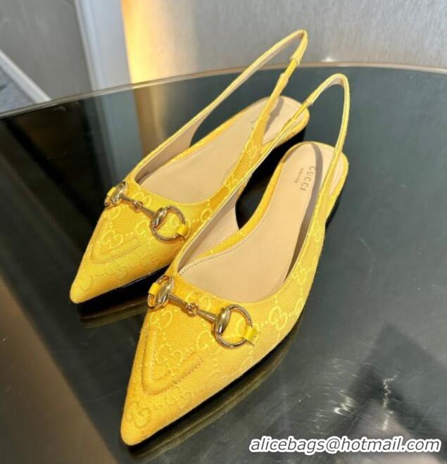 Low Price Gucci GG Canvas Slingback Flat with Horsebit Yellow 1119017