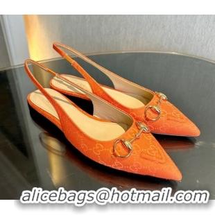 Top Grade Gucci GG Canvas Slingback Flat with Horsebit Orange 1119018