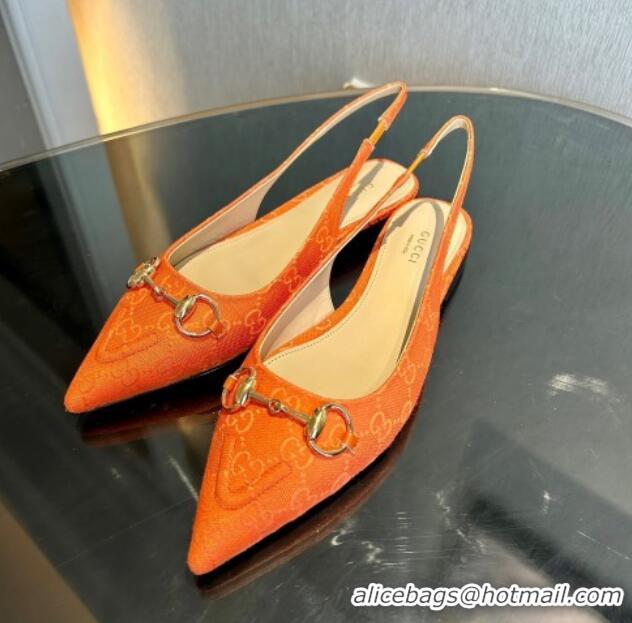 Top Grade Gucci GG Canvas Slingback Flat with Horsebit Orange 1119018