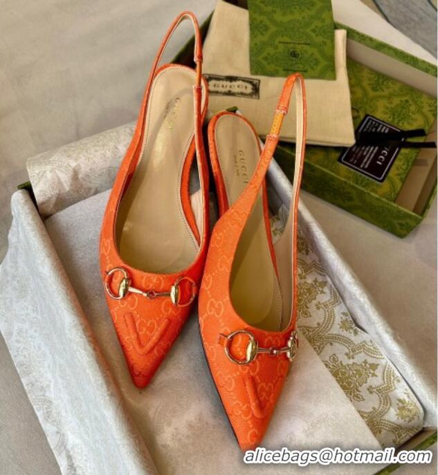 Top Grade Gucci GG Canvas Slingback Flat with Horsebit Orange 1119018