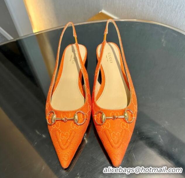 Top Grade Gucci GG Canvas Slingback Flat with Horsebit Orange 1119018