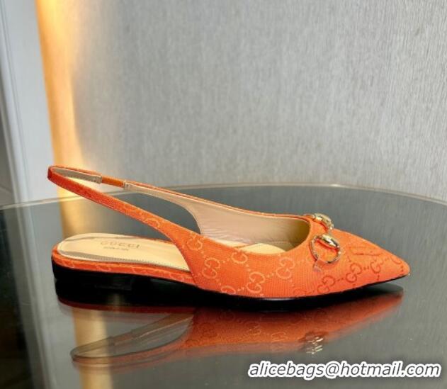 Top Grade Gucci GG Canvas Slingback Flat with Horsebit Orange 1119018