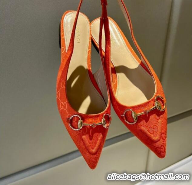 Top Grade Gucci GG Canvas Slingback Flat with Horsebit Orange 1119018