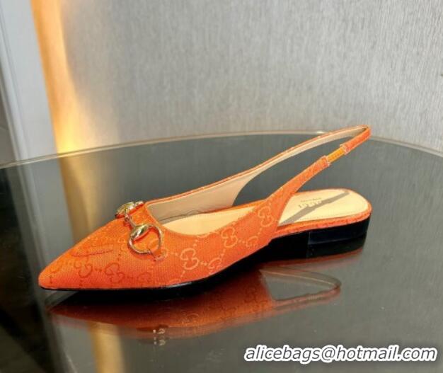 Top Grade Gucci GG Canvas Slingback Flat with Horsebit Orange 1119018