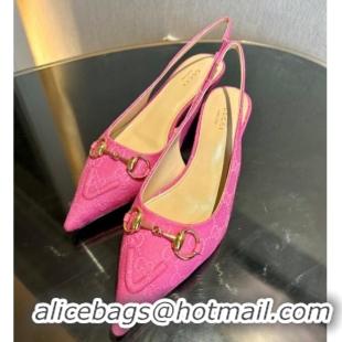 Unique Style Gucci GG Canvas Slingback Pumps 4.5cm with Horsebit Dark Pink 1119019