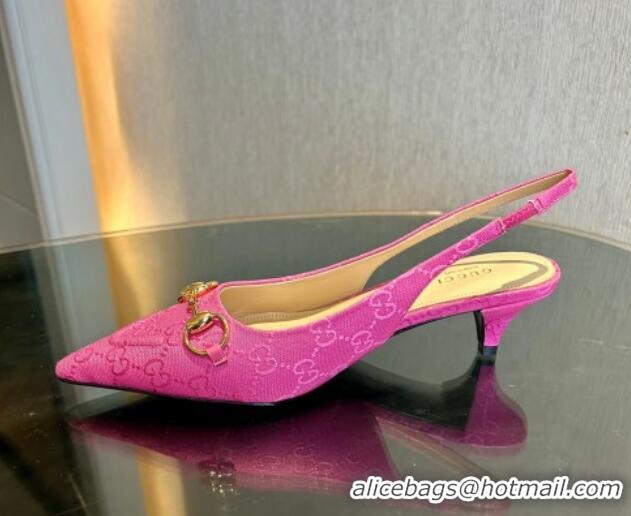 Unique Style Gucci GG Canvas Slingback Pumps 4.5cm with Horsebit Dark Pink 1119019