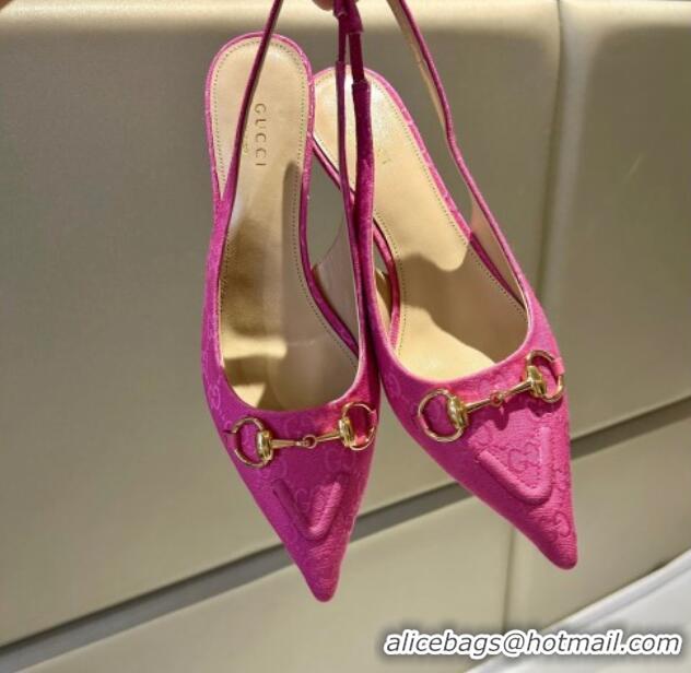 Unique Style Gucci GG Canvas Slingback Pumps 4.5cm with Horsebit Dark Pink 1119019