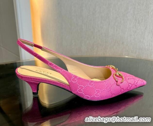 Unique Style Gucci GG Canvas Slingback Pumps 4.5cm with Horsebit Dark Pink 1119019