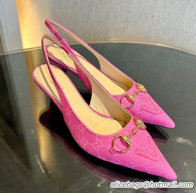 Unique Style Gucci GG Canvas Slingback Pumps 4.5cm with Horsebit Dark Pink 1119019