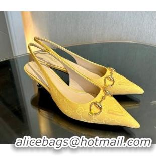 Classic Hot Gucci GG Canvas Slingback Pumps 4.5cm with Horsebit Yellow 1119021