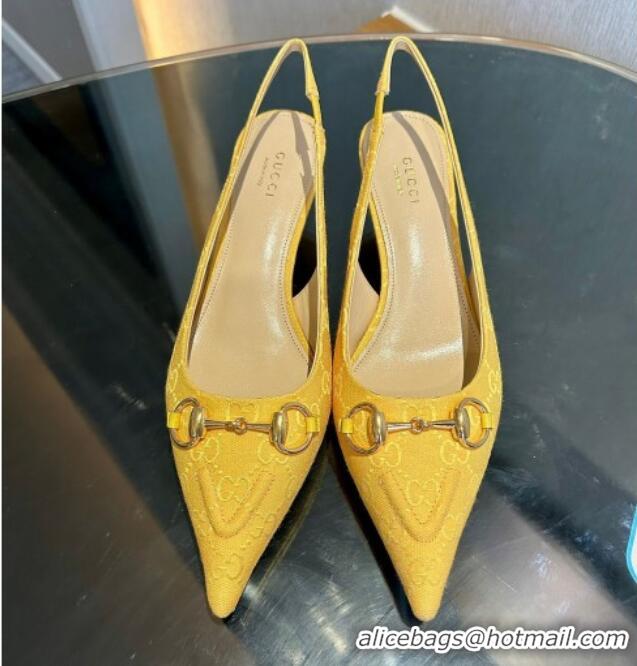 Classic Hot Gucci GG Canvas Slingback Pumps 4.5cm with Horsebit Yellow 1119021