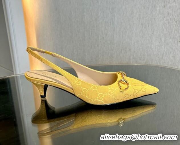 Classic Hot Gucci GG Canvas Slingback Pumps 4.5cm with Horsebit Yellow 1119021