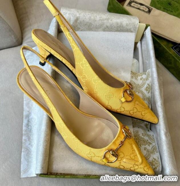 Classic Hot Gucci GG Canvas Slingback Pumps 4.5cm with Horsebit Yellow 1119021