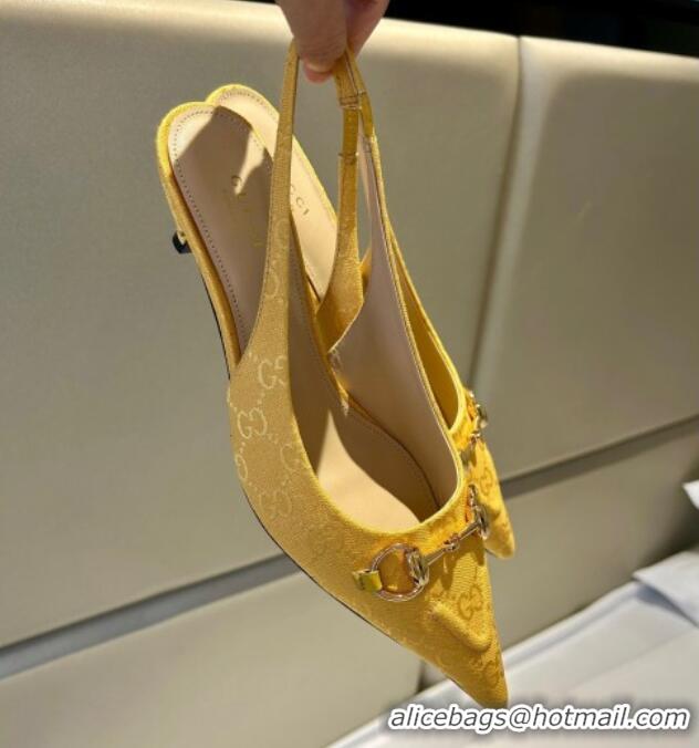 Classic Hot Gucci GG Canvas Slingback Pumps 4.5cm with Horsebit Yellow 1119021