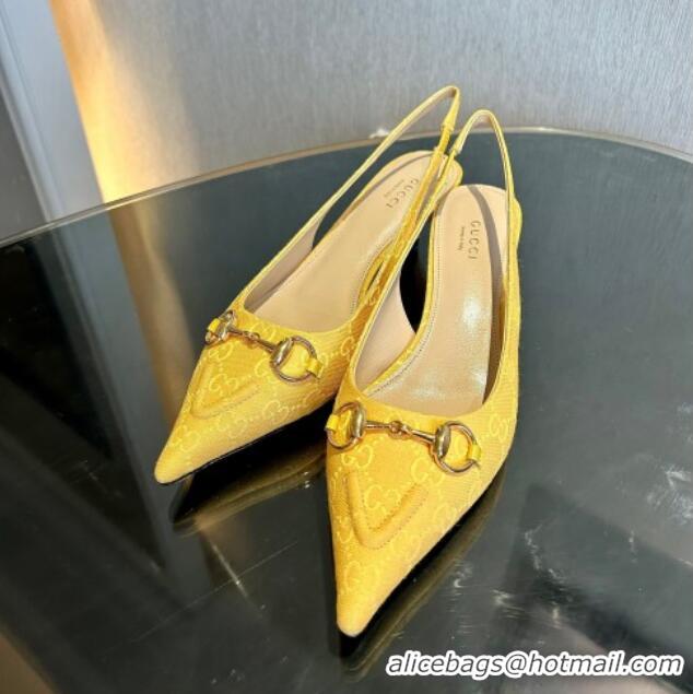 Classic Hot Gucci GG Canvas Slingback Pumps 4.5cm with Horsebit Yellow 1119021