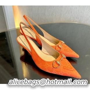 Luxurious Gucci GG Canvas Slingback Pumps 4.5cm with Horsebit Orange 1119022