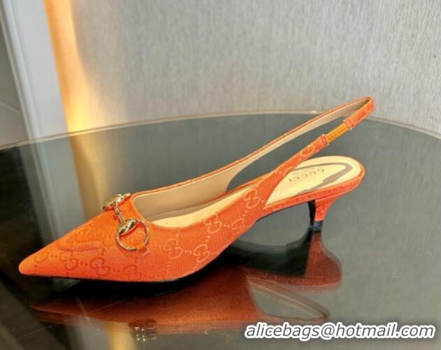 Luxurious Gucci GG Canvas Slingback Pumps 4.5cm with Horsebit Orange 1119022