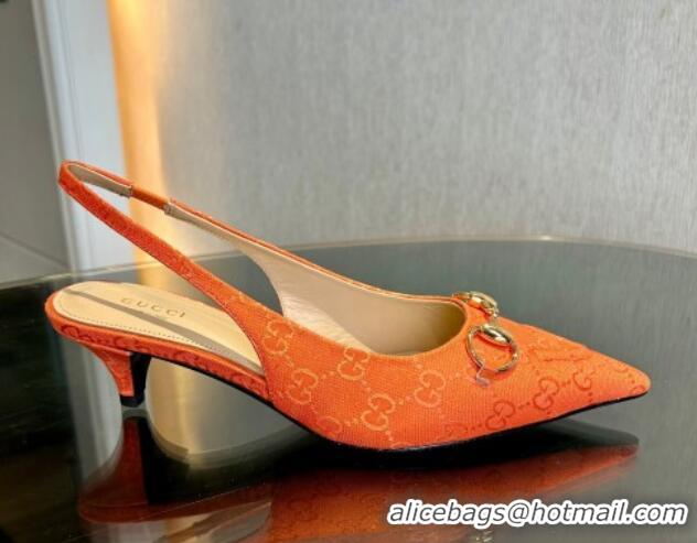 Luxurious Gucci GG Canvas Slingback Pumps 4.5cm with Horsebit Orange 1119022