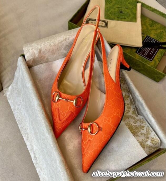 Luxurious Gucci GG Canvas Slingback Pumps 4.5cm with Horsebit Orange 1119022