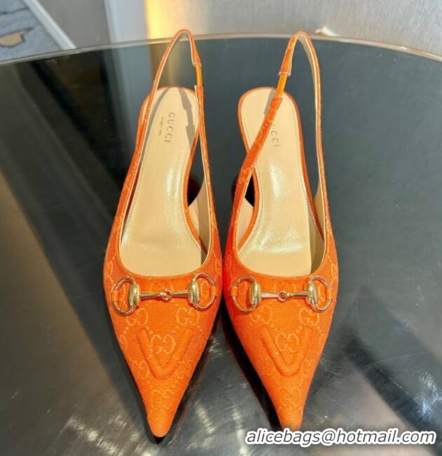 Luxurious Gucci GG Canvas Slingback Pumps 4.5cm with Horsebit Orange 1119022