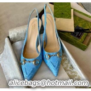 Pretty Style Gucci GG Canvas Slingback Pumps 10.5cm with Horsebit Light Blue 1119024