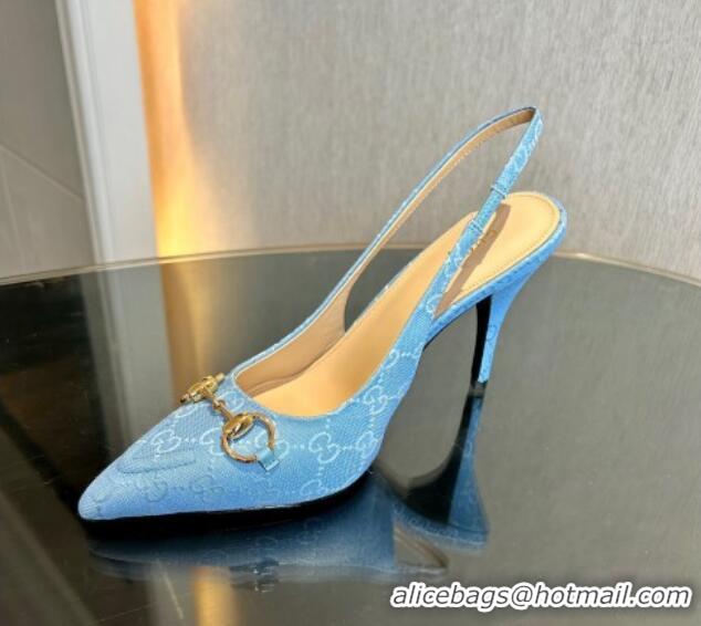 Pretty Style Gucci GG Canvas Slingback Pumps 10.5cm with Horsebit Light Blue 1119024